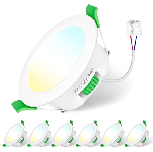 Jaenmsa Led Spots 230V, Einbaustrahler Led, 7W 65-75mm EinbauØ，IP44, Dimmbar，Led Deckenspots Flach Warmweiß 3000K Neutralweiß 4000K Kaltweiß 6500K für Badezimmer, Küche, Wohnzimmer,6er Set