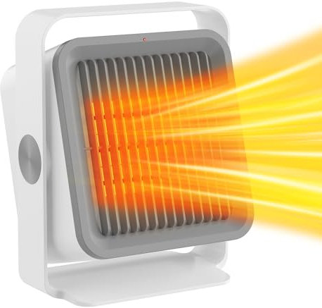 Space Heater, XIUREI Small Electric Heater with 45°Tilt Head, Portable Desk Fan Heaters for Home Low Energy Silent, with 2 Heating Speeds & Multiple Protection ideal for Home Bedroom Office Desk-White