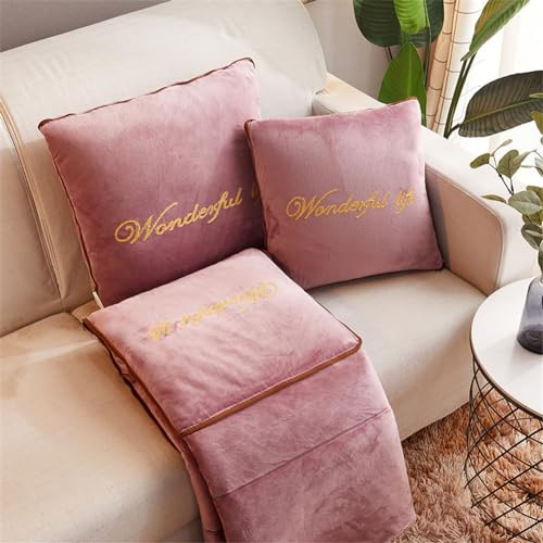 Hixingo Couverture et Oreiller de Voyage 2 en 1, Couverture et Coussin de Voyage Multifonctional Doux et Chaud Plaids Couverture Hiver pour Canapé, Bureau, Literie (40 * 40(110 * 145cm),Rose)