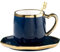 FülleMore Goldrand Keramiktasse mit Untertteller und Löffel 300ml Kaffeetasse Moderne Espressotasse mit Herzhenkel Kaffeeservice für Cappuccino,Latte,Espresso,Americano,Mokka,Tee (Blau)