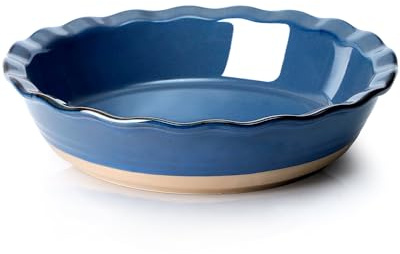 NUTRIUPS 10 Inch Pie Baking Dish, Round Baking Pie Dish for Kitchen, Pie Plate for Baking Oven Safe (Blue)