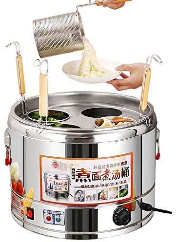 WQZStar Cuiseur de Nouilles Commercial, Seau à Nouilles électrique, marmite de Cuisson de Nouilles, marmite à boulettes, Corps de Baril 304, Filtre à Spaghetti