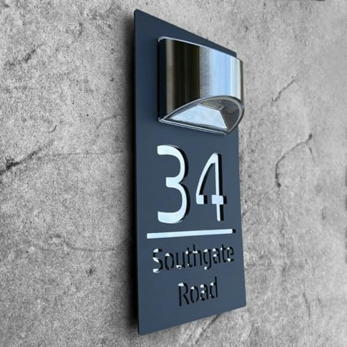 Letrero Solar Personalizado Para Casa,Número Casa Solar Con Luz Led Letrero De Dirección Moderno Personalizado Para Exteriores Placa De Dirección Personalizada Placas De Nombre (15*29cm,Plata negra)