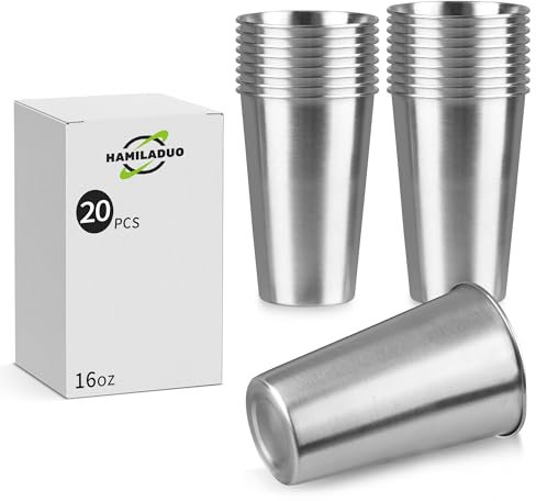 HAMILADUO 20Pack 16 oz Stainless Steel Pint Cups,Stainless Steel Cup,Pint Cup Tumbler，water Tumbler,Stackable,Reusable,BPA Free, (20)