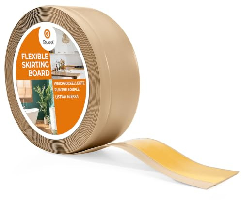 Quest golvlist mjuk PVC självhäftande 70x20 mm flexibel – sandfärgad, 5 mb | Böjbar sockellist utan borrning, vattentät – tätar glapp vid vägg och golv, passar kök och badrum