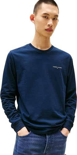 Tommy Jeans Camiseta de Manga Larga Mujer Slim Chest Linear de algodón, Azul (Dark Night Navy), L