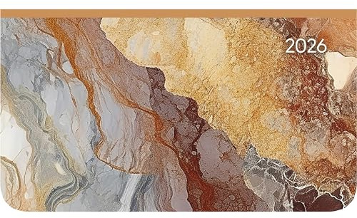 Alpha Edition - Ladytimer Pad Marble 2026 – Taschenkalender 15,6×9 cm im Querformat mit Wochenübersicht & Notizbereich, eleganter Buchkalender & Terminplaner für Schule, Beruf & Alltag