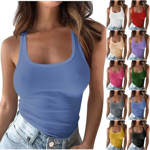 Camiseta de tirantes para mujer, sin mangas, espagueti, acanalada, verano, sexy, Y2k, camiseta de tirantes para mujer, sexy, elegante, cuello en U, camiseta básica, tallas grandes, monocolor, chaleco