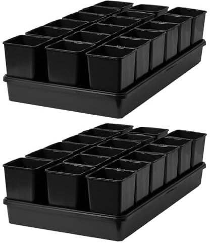 Pullmer 18x Anzuchttöpfe eckig mit Untersetzer, Pflanztöpfe für Stecklinge & Samenanzucht, mit Tablett, Shuttle-Trageschalen (Anzuchttöpfe 9x9x14 + Untersetzer; 2 Pack)