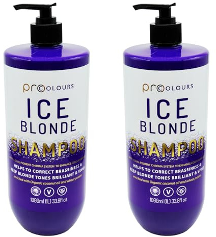 Pro Colours Ice Blonde Shampoo, 1L, Dual-Pigment System for Brilliant Blonde Tones, Pack of 2
