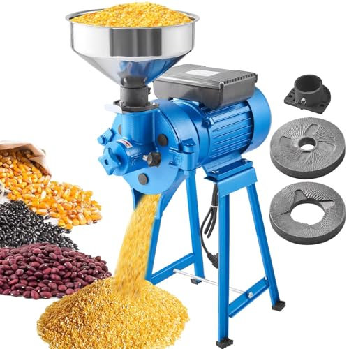 Electric Grain Mill Grinder 1500W Spice Grinder for Commercial Corn Mill. Adjustable Thickness Powder Machine for Dry and Wet Grinding with Funnel