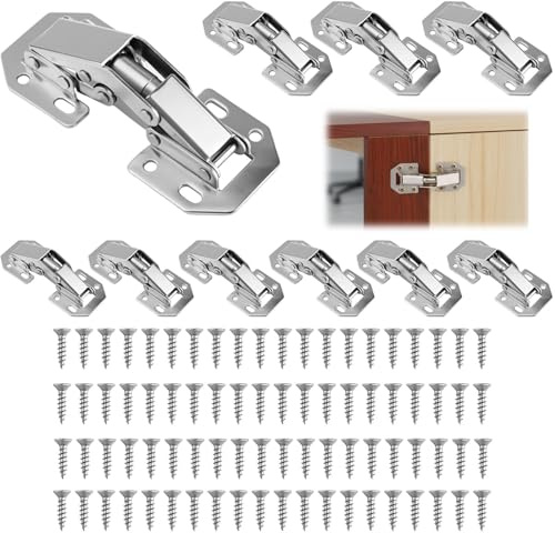 10 Stück Scharniere für Schranktüren, Möbelscharniere Türscharniere 104 * 43mm mit Scharnierschrauben, 90 Grad Aufschraubscharnier für Schranktür, Holztüren, Kuechenschrank