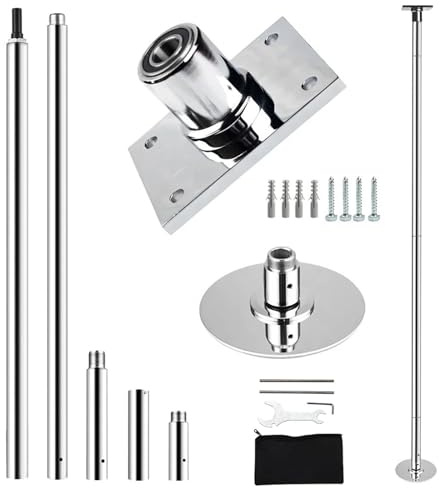 Palo Pole Dance da Ballo Kit di aste da ballo rimovibili portatili statiche rotanti 45 mm for spogliarelliste for feste in club domestici(Silver)