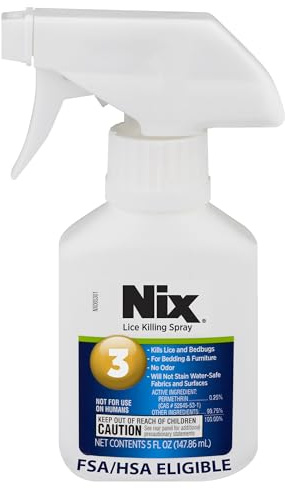 Nix Lice & Bed Bug Spray for Home Use, Kills Lice on Bedding & Furniture, Odor-Free & Non-Staining, 5 Fl Oz