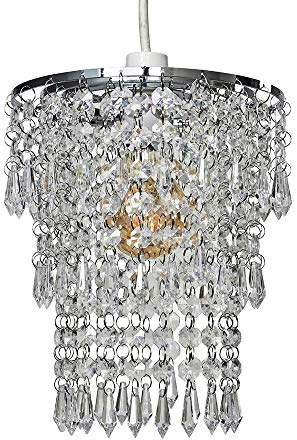 MiniSun | Modern Chrome Chandelier with Clear Acrylic Jewel Droplets | Pendant Lights, Home Décor & Improvement Essential | 200mm Shade Width