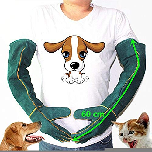 MASUNN Anti-Bite Sicherheit Bite Handschuhe Ultra Langes Leder Grün Haustiere Greifen Beißende Schutzhandschuhe Für Catch Dog Cat Reptilien Tier