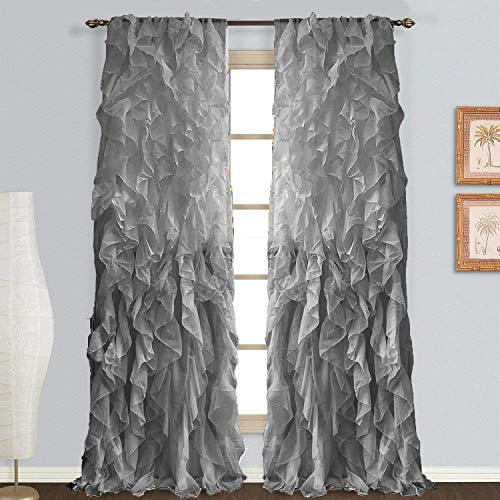 DiamondHome 1pc Cascade Shabby Chic Sheer Ruffled Curtain Panel (Grey, 50 X 84)
