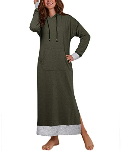 Jacansi Women's Sweatshirt Hoodie Dress with Pockets Winter Fall Long Dresses for Women (Army Green, Small)