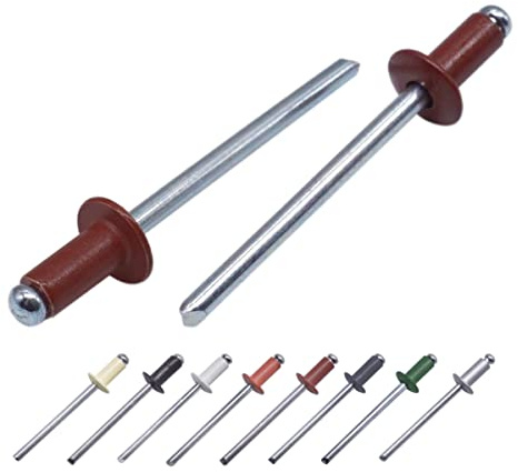 Confezione da 100 rivetti ciechi verniciati 4,0 x 10 mm, con testa a cupola, DIN 7337, rivetti in alluminio e mandrino in acciaio, rivetti pop (100, rosso ossido RAL 3009)