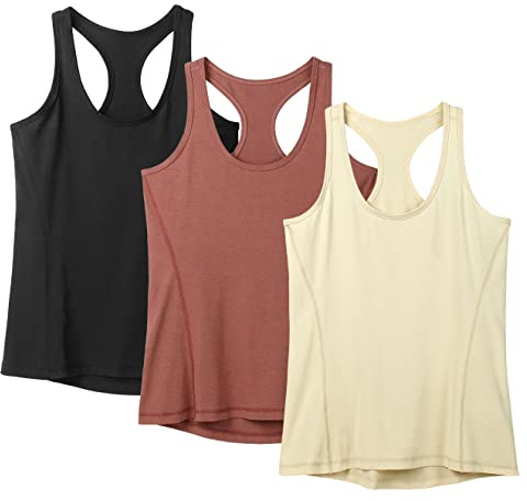 icyzone - Camiseta deportiva de tirantes con espalda estilo nadadora para mujer, para yoga, correr, fitness, camiseta multifunción, 3 unidades, S