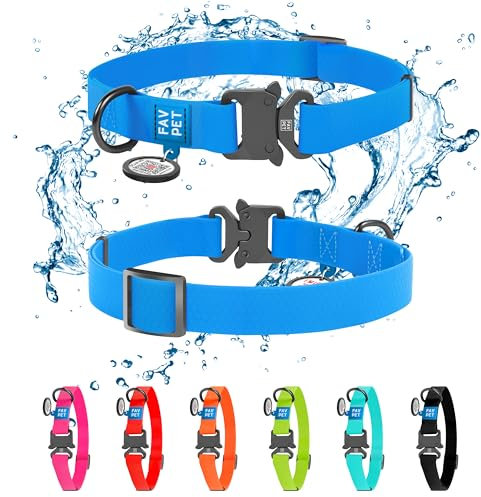 FAVPET Wasserdicht Biothane Halsband Hund Verstellbar, Bunte Hundehalsbänder mit Cobra Schnalle und QR Code Anhänger, Halsband Hund Grosse Hunde, Halsband Hund Klein, Welpen Halsbänder (Blau, XS)