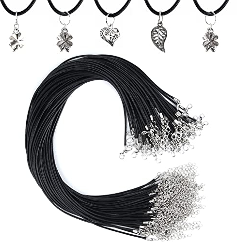 NEBURORA 60 Stück Halskettenschnur 2 mm gewachste Halskettenschnur mit Verschluss 20 Zoll schwarze Halskettenschnur gewachste Baumwollschnur Halskette für DIY Armband, Halskette