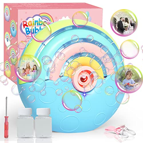 PANACARE Automatische Seifenblasenmaschine, tragbare Regenbogen-Sprudelmaschine für Kinder, 2000 Seifenblasenlösung x 2, Seifenblasenspielzeug für Kinder für Outdoor/Party/Hochzeit