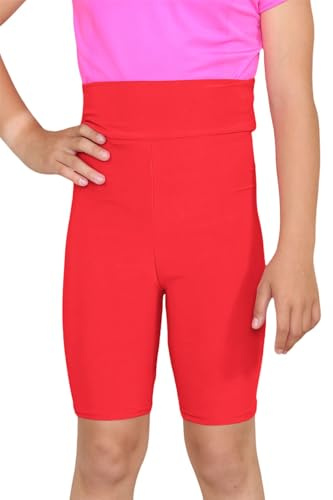 Hamishkane® Kids Plain Cycling Shorts Girls, Microfiber High Waisted Girls Gymnastics Shorts, Stretchy Sports Activewear Mini Kids Shorts - Elasticated Girls Cycling Shorts Red