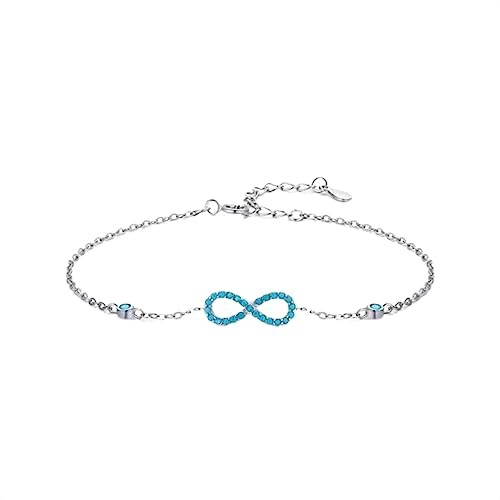Bellitia Jewelry Infinity Oändlighetssymbol damarmband, 925 sterlingsilver, turkos, justerbart charmarmband för kvinnor
