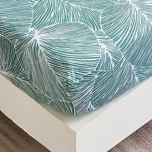 Spannbettlaken 180x200 cm - Tropisches Blättermuster - Grünes Spannbettuch Bis 30 cm Matratzenhöhe - Bettlaken Weiche Polyester-Mikrofaser Hellgrün