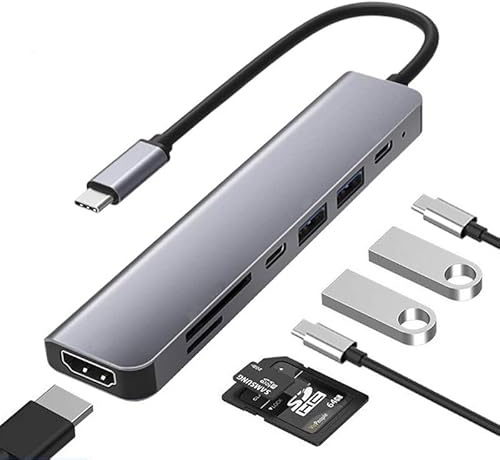 fonefunshop Type C Hub with 4K HDMI Adapter USB 3.1 USB 3.0 USB 2.0 SD TF 7 in 1, 7in1hdtv