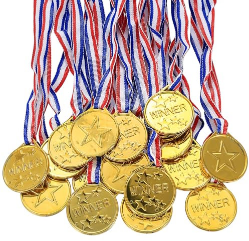 SZSIQI 30 Stück Medaillen Kindergeburtstag, Goldmedaillen Kinder Sieger Medallien, Goldmedaille für , Gewinner Medaillen Plastikmedaillen, Sportfest Partygeschenk für Kinder Party Favor Deko