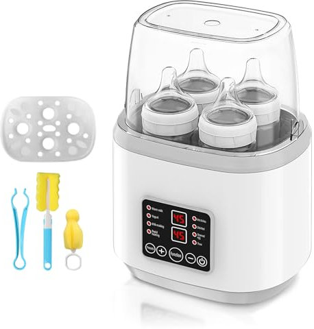 Flaschenwärmer Baby, Hält die Wärme 24H, Sterilisator für Babyflaschen, Babyflaschen 8-in-1, Modular für bis zu 4 Babyflaschen, Baby Flaschenwärmer für Muttermilch, Flaschen Sterilisator Baby