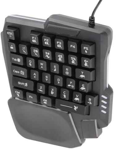 Wisoqu One Handed Gaming Keyboard, 3 Color Backlight 35 Keys Single Handed Wired Gaming Keyboard for Computer Mobile Games, USB Interface, Rubber Anti Slip Foot Pad, 1.5m Cable