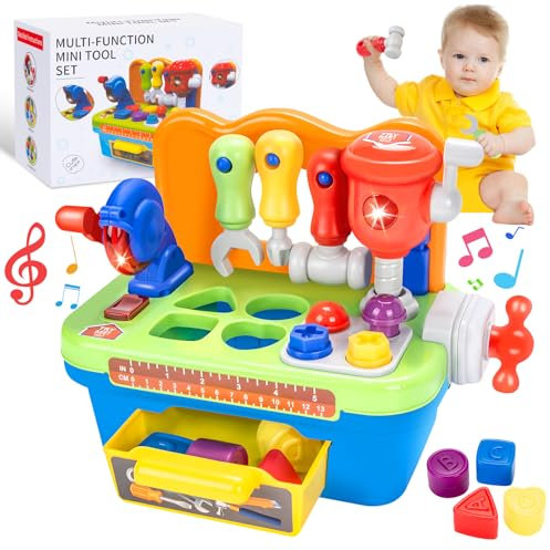 Aragallant Werkbank Kinder Spielzeug ab 3 Jahr Junge Mädchen, Werkzeug Koffer Kleinkind Spielzeug mit Musik Licht, Kinderwerkzeug Lernspielzeug Weihnachten Geschenk Kinderspielzeug ab 3 4 5 6 Jahren