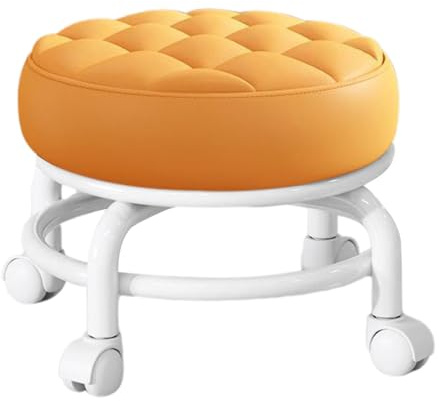 Roterande pallstol | Låg rund rullpall | Rullstol med låg höjd | 360° rullande pedikyrpall | PU-läder rullpall med hjul | Liten pall med möbelhjul för hem garage butik