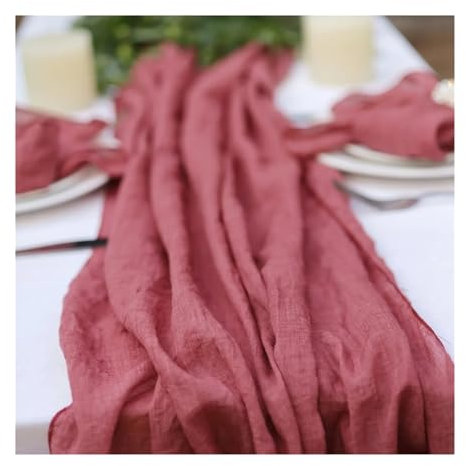 OZLCUA Runner da tavola in Garza Voile Cotton Table Runner Solid Color Wedding Dining Table Decorations Rustic Tablecloth for Party Banquet Lavabile Tablerunner(Wine Red,70X300cm)
