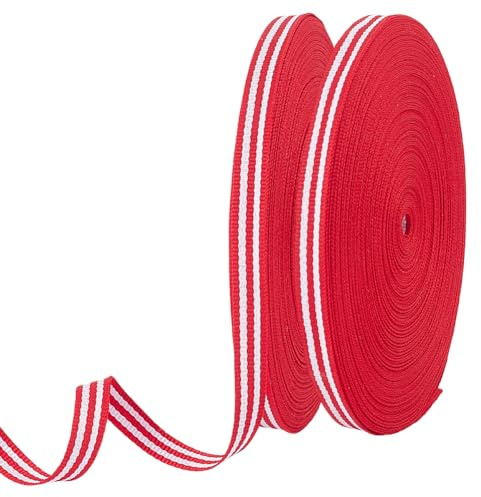 PH PandaHall Cinta de grogrén de 50 m de ancho, 2 paquetes de cinta a rayas de 10/20 mm de ancho, cinta decorativa para el día de San Valentín, árbol de Navidad, envoltura de regalos, bricolaje