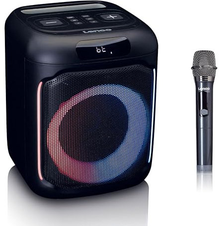 Lenco PA-101BK Bluetooth Party Speaker - Lautsprecher Musikbox - Tragbare Box 100W RMS, Disco Light, USB Playback - Schwarz