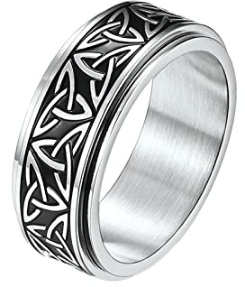 Grewod Anillos Antiestres Hombre Acero Inoxidable 8MM Anillo Giratorio con Nudo Celta Plata Talla 17