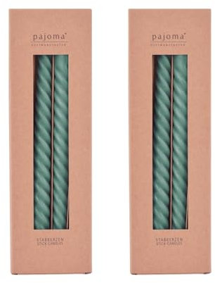 pajoma® Gedrehte Stabkerzen Grün 8 Stück | Hochwertige Drehkerzen - 45g Wachsgewicht, ca. 5 Std. Brenndauer, 250 x 20 mm | Premium Spiralkerzen, Twisted Kerzen, Wendekerzen
