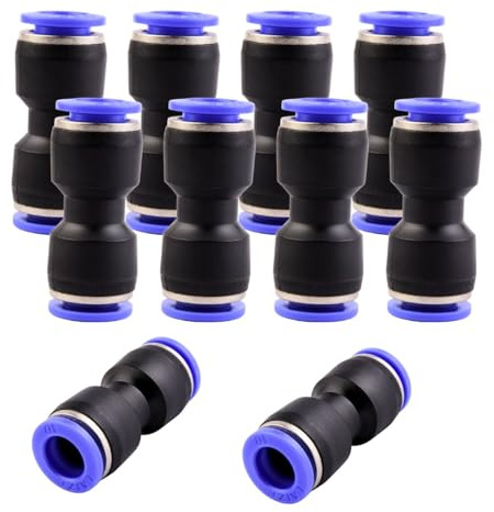 Paket med 10 stycken 10 mm pneumatiska kopplingar - Snabbkoppling - Rak pneumatisk kopplingar - 10 mm - Pneumatiska verktyg för snabb luftkopplingar