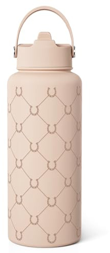 Horse Water Bottle 32oz Stainless Steel with Lid & Straw, Insulated Bottles for Women Girls, Equestrian Gift Idea for Birthday Christmas