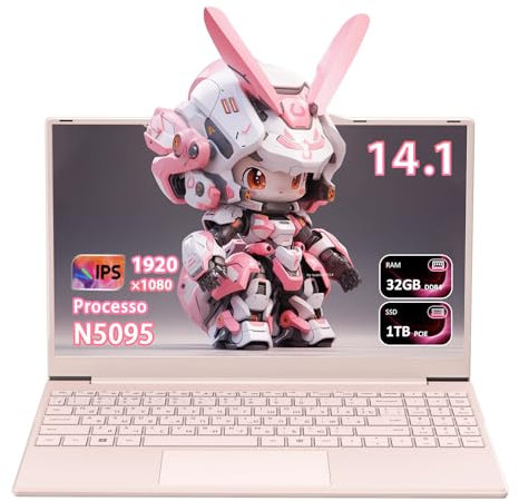 Pryloxen Ordinateur Portable 14,1 Ultra-Léger (1,2 kg) | Processeur N5095, 32 Go RAM, 1 to SSD | Écran FHD IPS | Autonomie 3h | WiFi Double Bande + Bluetooth