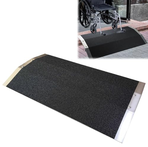 Dörrtröskelramp 80 x 40 cm, rullstolsramp av aluminium, halkfri tröskelramp, uppkörningsramp för skoter, vagn, rullstol, cykel, lastkapacitet 300 kg