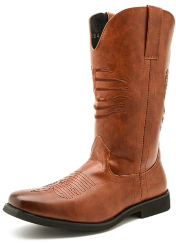 JHYUUKAU Botas de Cowboy Western para Hombre Botas de Montar | Clásicas Bordadas de Media Caña Cuero PU Retro Botas de Vaquero con Suela de Goma Antideslizante para Fiesta Baile