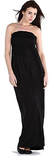 Womens Sheering Bandeau Boobtube Gather Strapless Summer Beach Maxi Dress 8-22 Black 12-14
