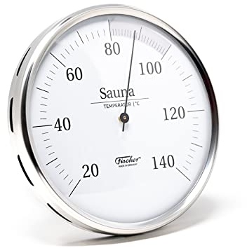 Fischer 197.01 - Sauna-Thermometer - 130mm Sauna-Bimetall-Thermometer aus Edelstahl - Made in Germany
