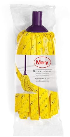 Mery | Fregona de Tiras | Tiras Súper Resistentes | Multi Superficies | No deja Rastro | Viscosa | Amarillo | Medidas: 23 cm