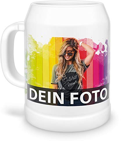 Bierkrug selbst individuell gestalten/Personalisierbar mit eigenem Foto oder Text Bedrucken/Vereins-Humpen/Maß/Seidel/Bierbembel/Bierkrug